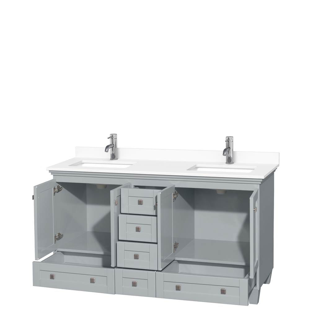 Acclaim 60 Inch Double Bathroom Vanity in Oyster Gray, White Cultured Marble Countertop, Undermount Square Sinks, No Mirrors