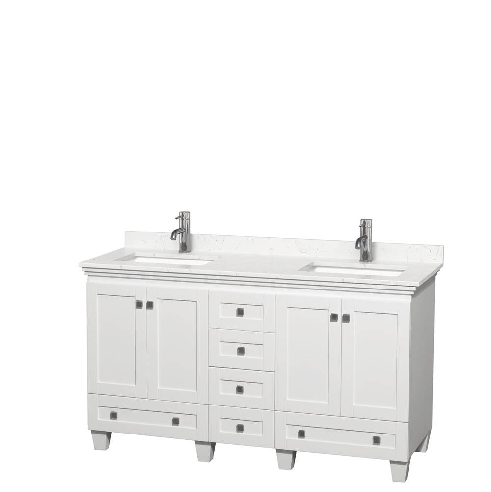 Wyndham Collection - Acclaim 60 Inch Double Bathroom Vanity in White, Light-Vein Carrara Cultured Marble Countertop, Undermount Square Sinks, No Mirrors