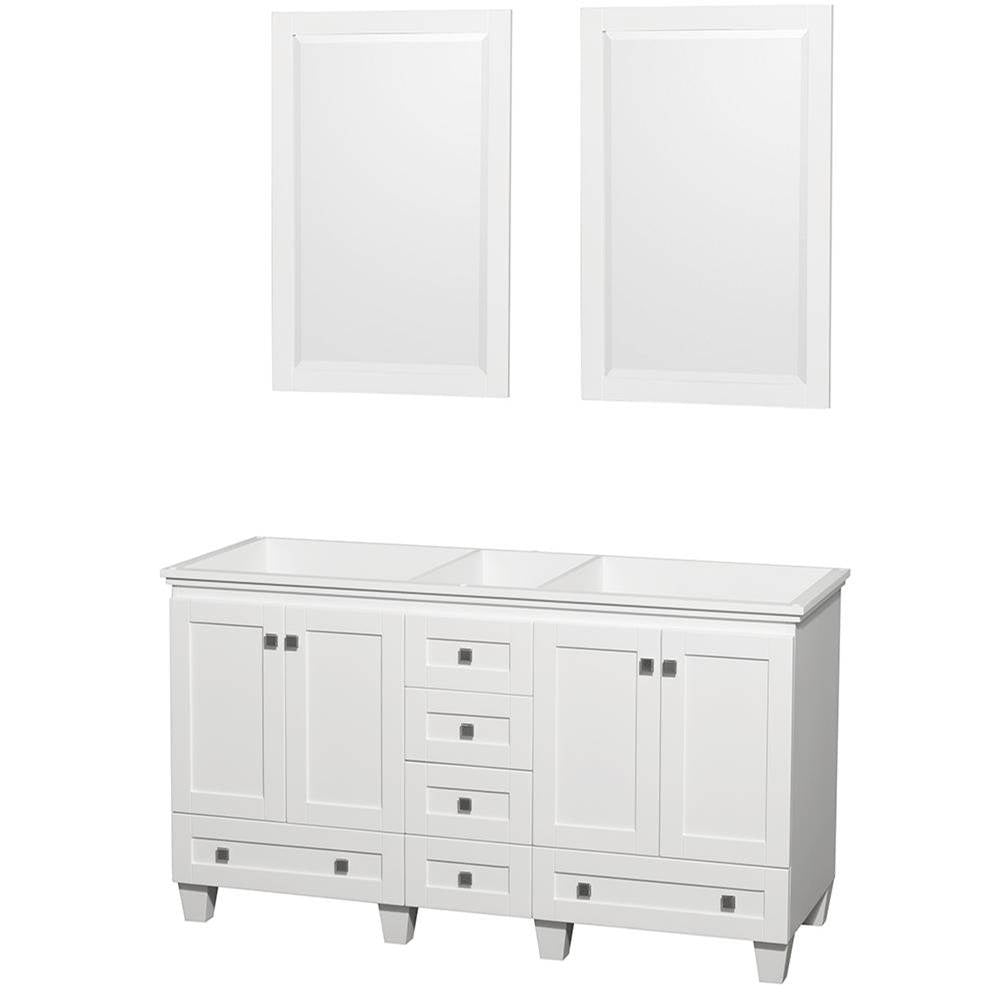Wyndham Collection - Acclaim 60 Inch Double Bathroom Vanity in White, No Countertop, No Sinks, and 24 Inch Mirrors - White