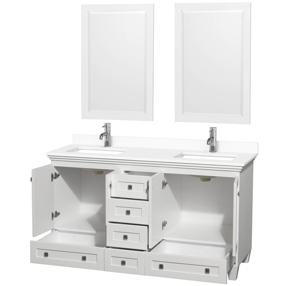 Acclaim 60 Inch Double Bathroom Vanity in White, White Cultured Marble Countertop, Undermount Square Sinks, 24 Inch Mirrors