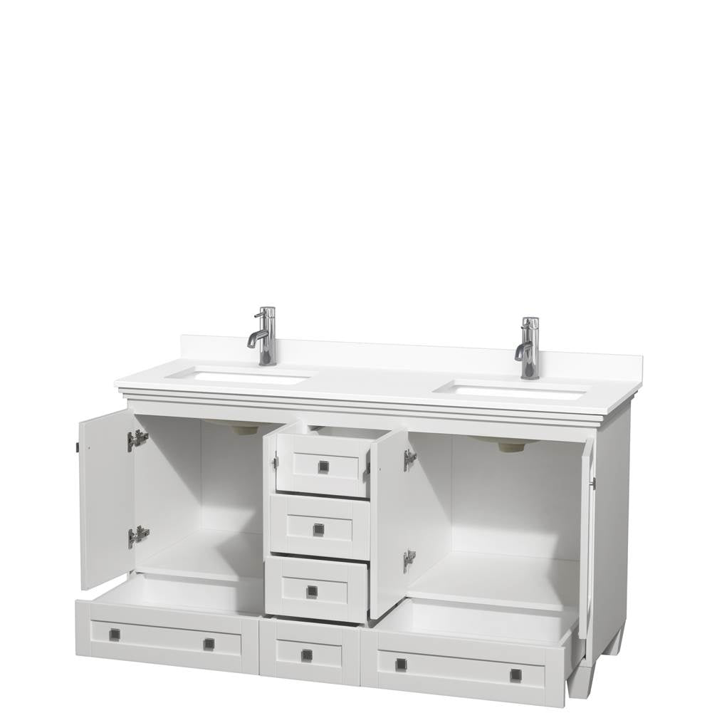 Acclaim 60 Inch Double Bathroom Vanity in White, White Cultured Marble Countertop, Undermount Square Sinks, No Mirrors