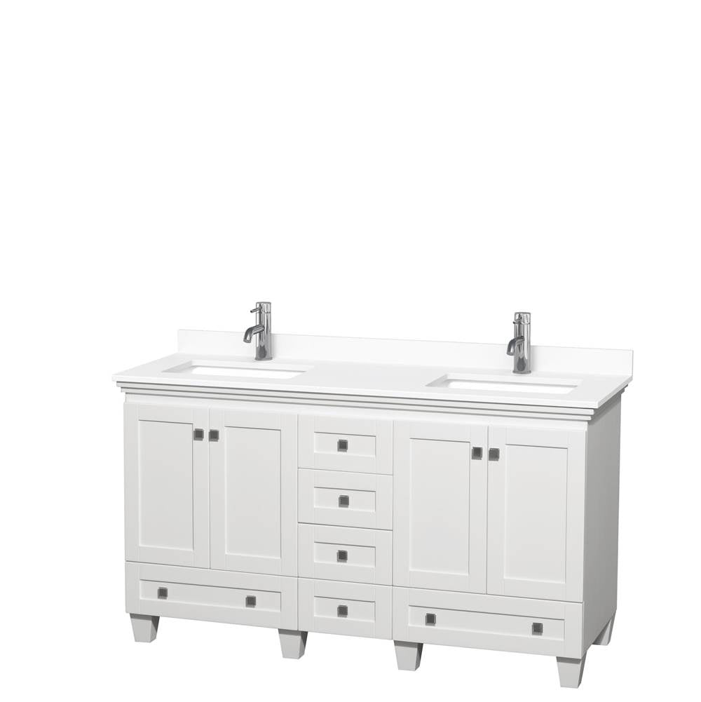 Wyndham Collection - Acclaim 60 Inch Double Bathroom Vanity in White, White Cultured Marble Countertop, Undermount Square Sinks, No Mirrors