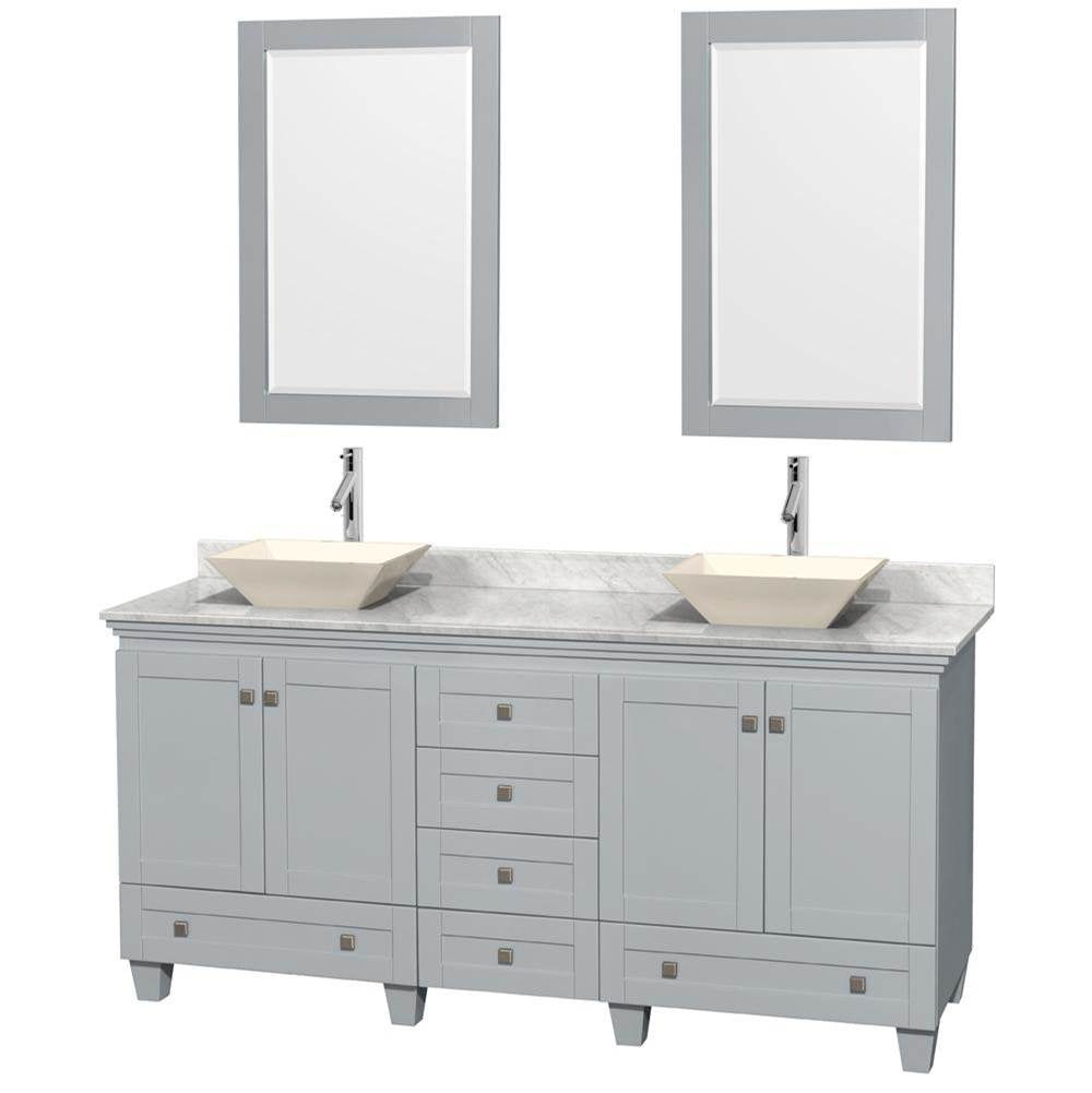 Wyndham Collection - Acclaim 72 Inch Double Bathroom Vanity in Oyster Gray, White Carrara Marble Countertop, Pyra Bone Porcelain Sinks, and 24 Inch Mirrors - Oyster Gray