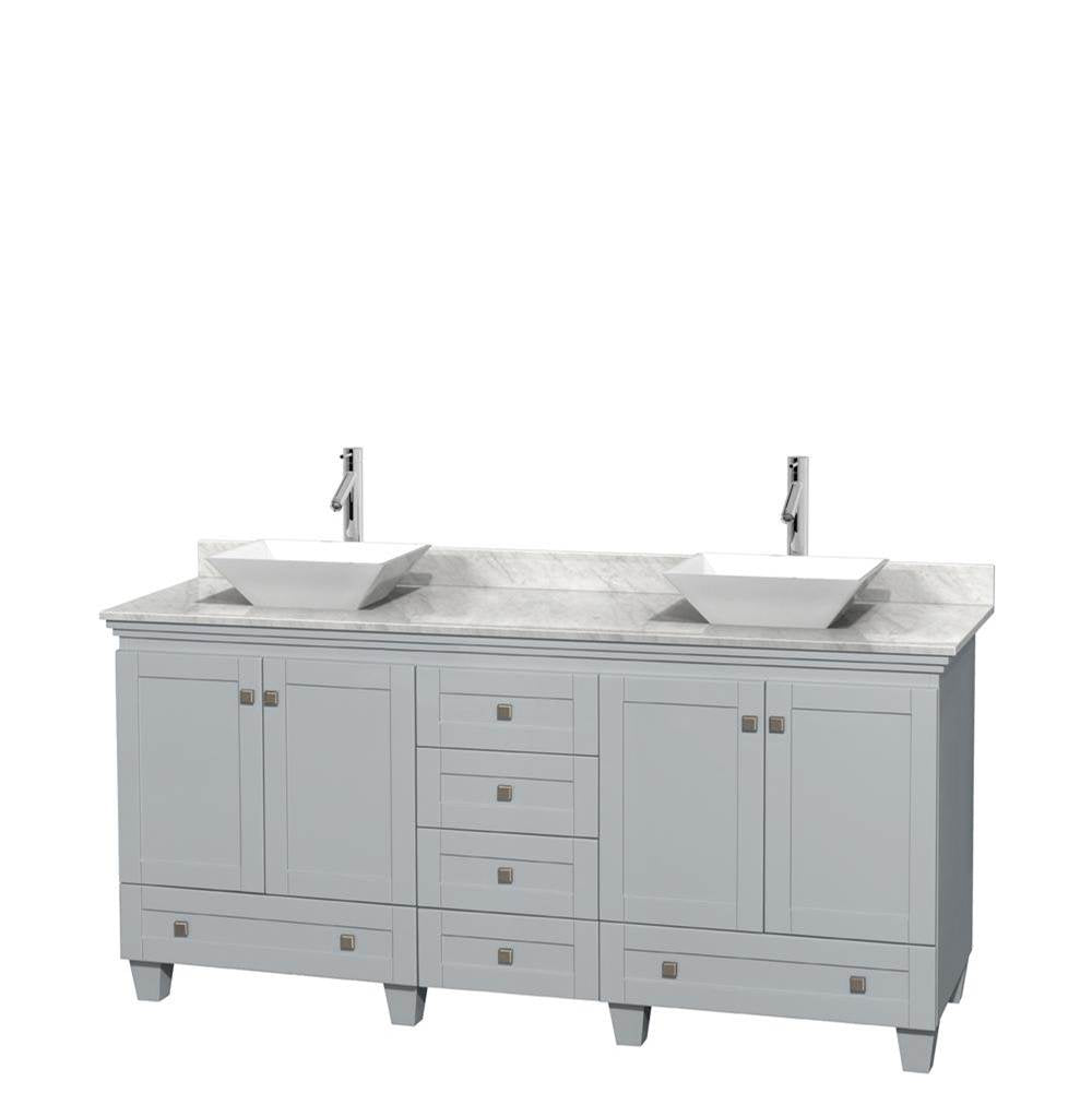 Wyndham Collection - Acclaim 72 Inch Double Bathroom Vanity in Oyster Gray, White Carrara Marble Countertop, Pyra White Porcelain Sinks, and No Mirrors - Oyster Gray