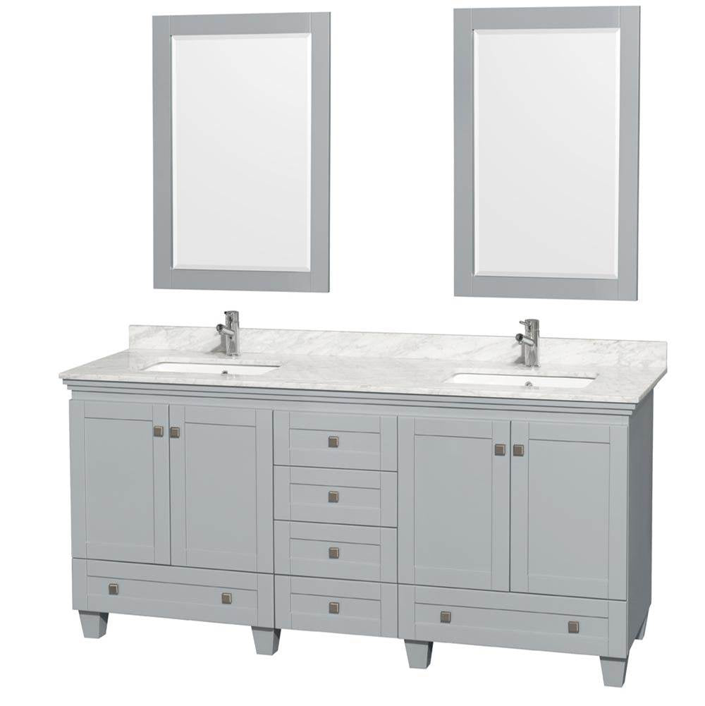 Wyndham Collection - Acclaim 72 Inch Double Bathroom Vanity in Oyster Gray, White Carrara Marble Countertop, Undermount Square Sinks, and 24 Inch Mirrors - Oyster Gray