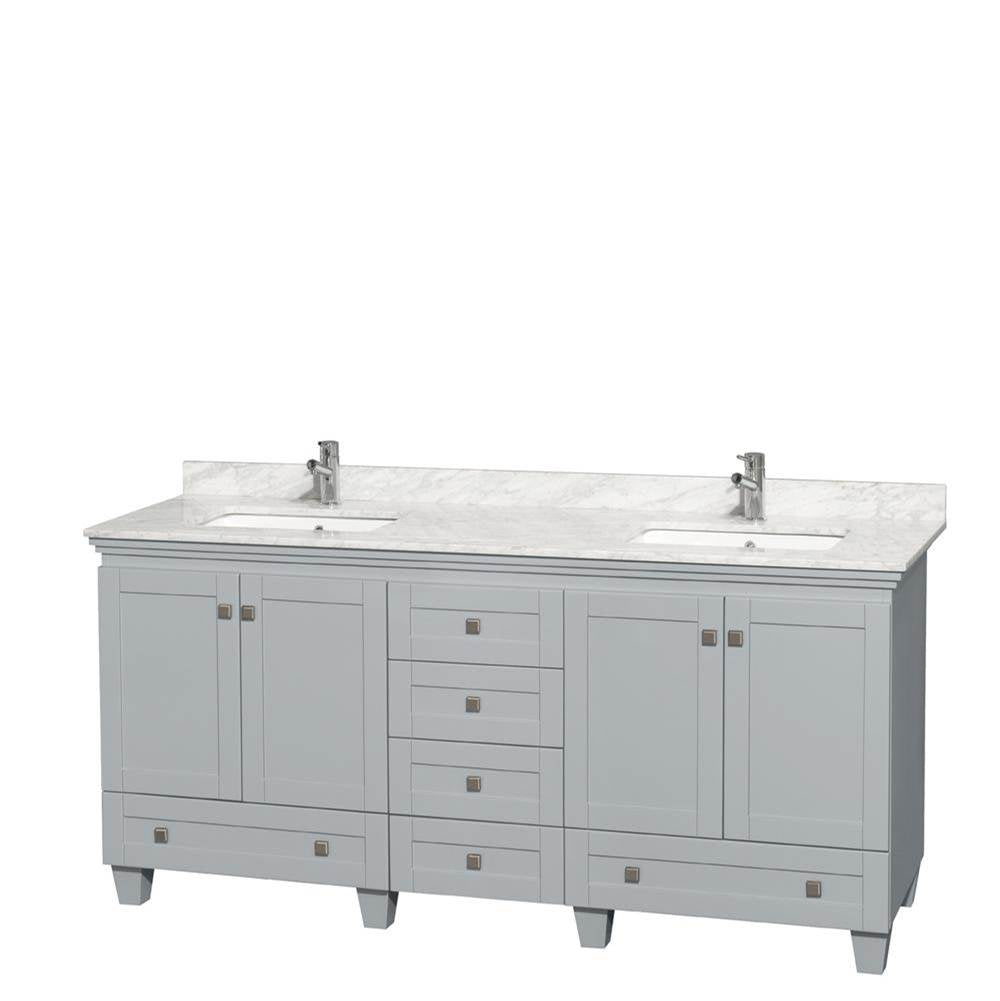Wyndham Collection - Acclaim 72 Inch Double Bathroom Vanity in Oyster Gray, White Carrara Marble Countertop, Undermount Square Sinks, and No Mirrors - Oyster Gray