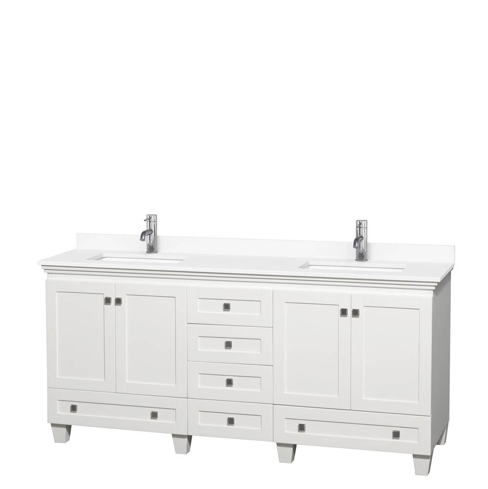 Wyndham Collection - Acclaim 72 Inch Double Bathroom Vanity in White, White Cultured Marble Countertop, Undermount Square Sinks, No Mirrors