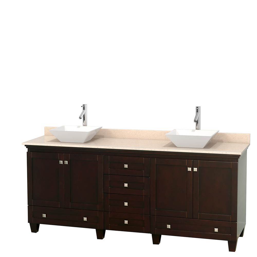 Wyndham Collection - Acclaim 80 Inch Double Bathroom Vanity in Espresso, Ivory Marble Countertop, Pyra White Porcelain Sinks, and No Mirrors - Espresso