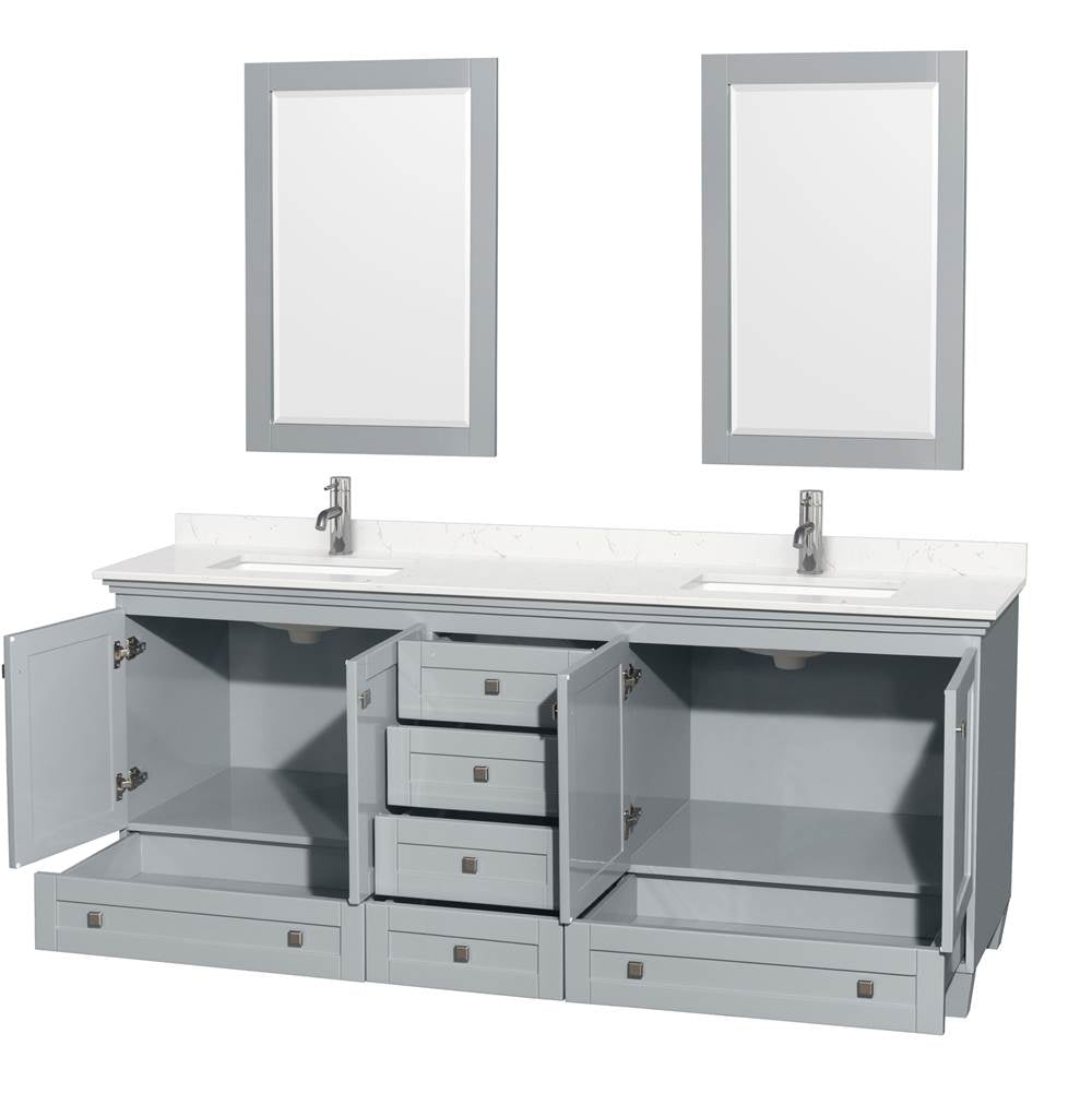 Acclaim 80 Inch Double Bathroom Vanity in Oyster Gray, Light-Vein Carrara Cultured Marble Countertop, Undermount Square Sinks, 24 Inch Mirrors