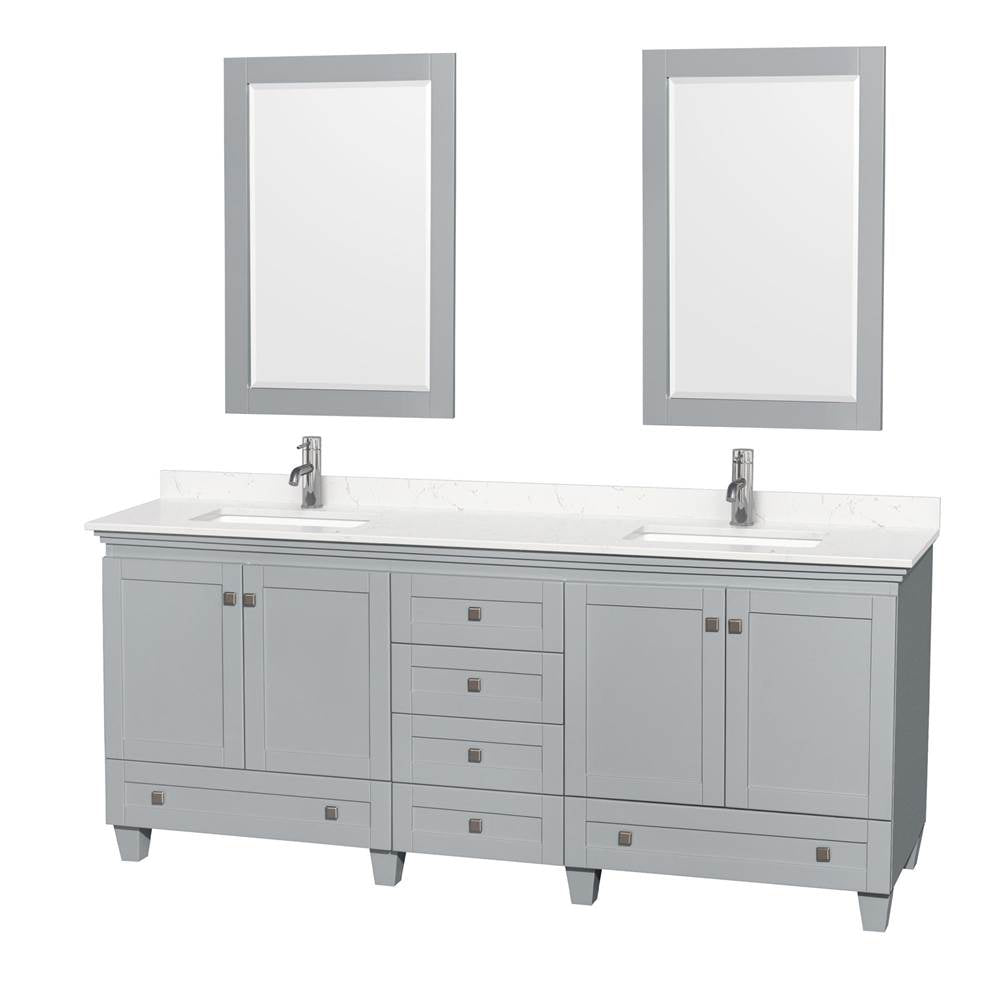 Wyndham Collection - Acclaim 80 Inch Double Bathroom Vanity in Oyster Gray, Light-Vein Carrara Cultured Marble Countertop, Undermount Square Sinks, 24 Inch Mirrors