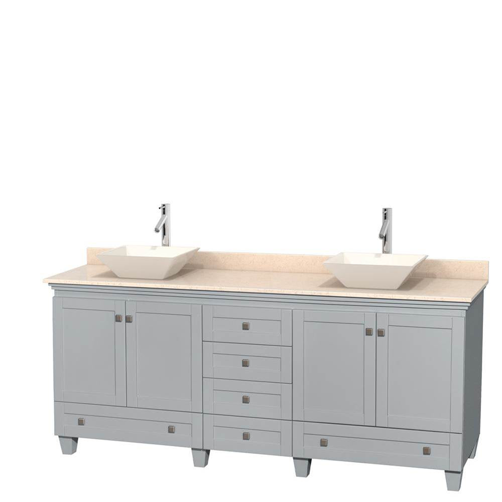 Wyndham Collection - Acclaim 80 Inch Double Bathroom Vanity in Oyster Gray, Ivory Marble Countertop, Pyra Bone Porcelain Sinks, and No Mirrors - Oyster Gray