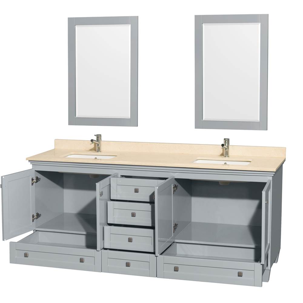 Acclaim 80 Inch Double Bathroom Vanity in Espresso, Ivory Marble Countertop, Undermount Square Sinks, and 24 Inch Mirrors