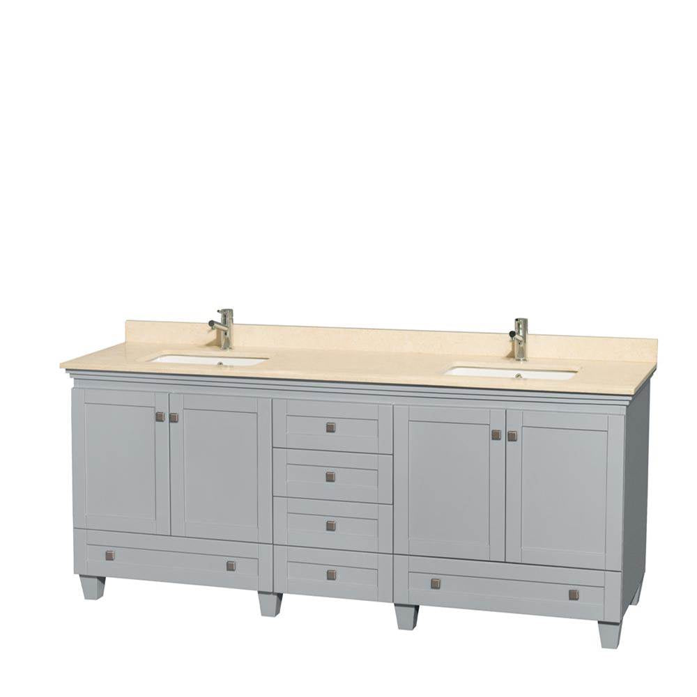 Wyndham Collection - Acclaim 80 Inch Double Bathroom Vanity in Oyster Gray, Ivory Marble Countertop, Undermount Square Sinks, and No Mirrors - Oyster Gray