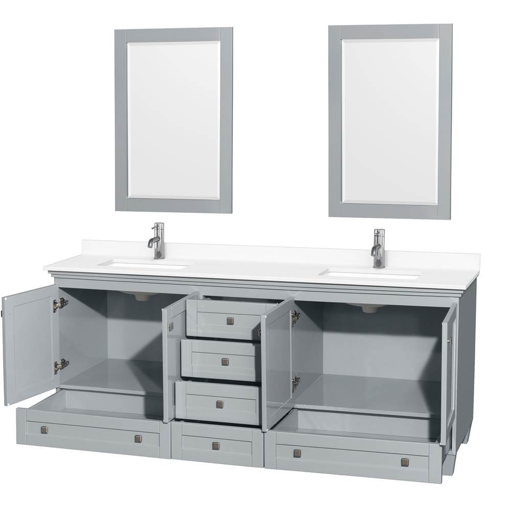 Acclaim 80 Inch Double Bathroom Vanity in Oyster Gray, White Cultured Marble Countertop, Undermount Square Sinks, 24 Inch Mirrors