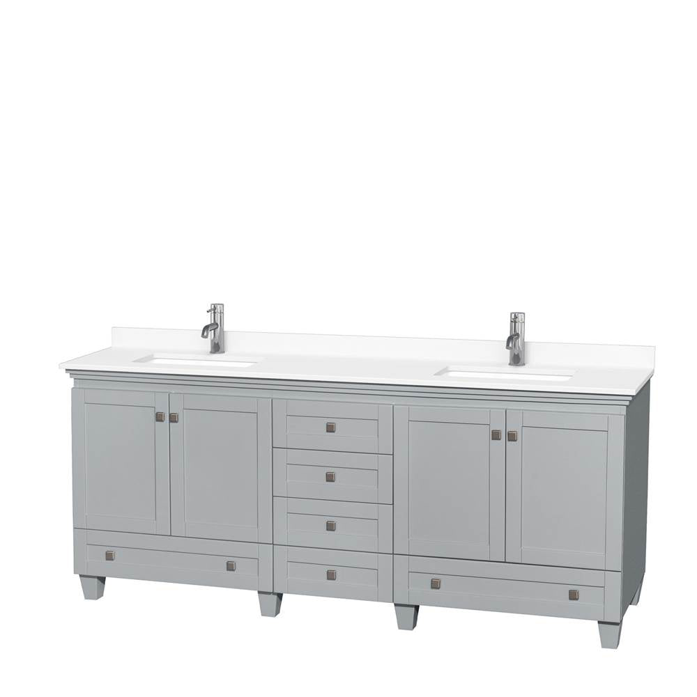 Wyndham Collection - Acclaim 80 Inch Double Bathroom Vanity in Oyster Gray, White Cultured Marble Countertop, Undermount Square Sinks, No Mirrors