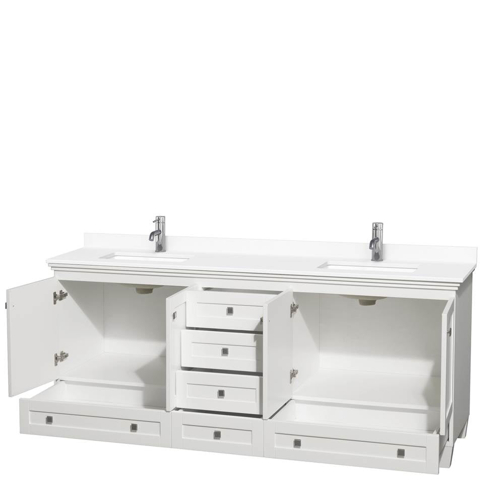 Acclaim 80 Inch Double Bathroom Vanity in White, White Cultured Marble Countertop, Undermount Square Sinks, No Mirrors