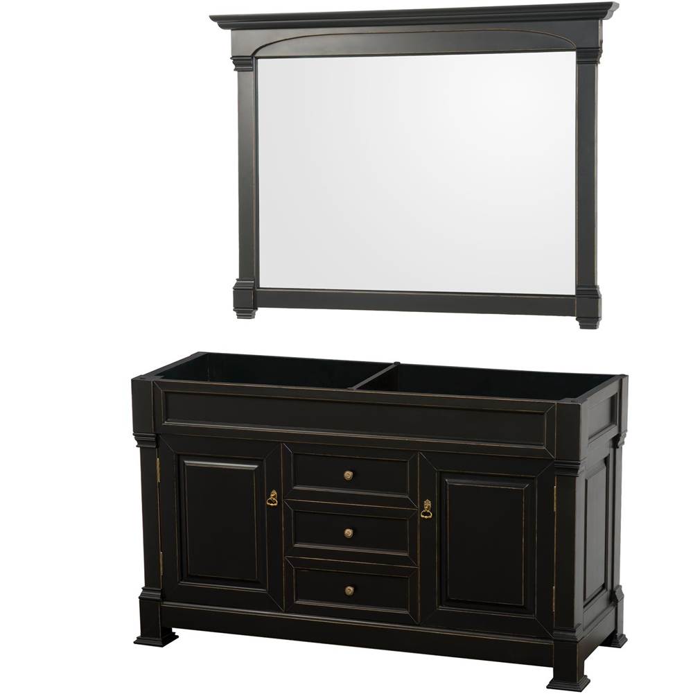 Wyndham Collection - Andover 60 Inch Double Bathroom Vanity in Black, No Countertop, No Sink, and 56 Inch Mirror - Black