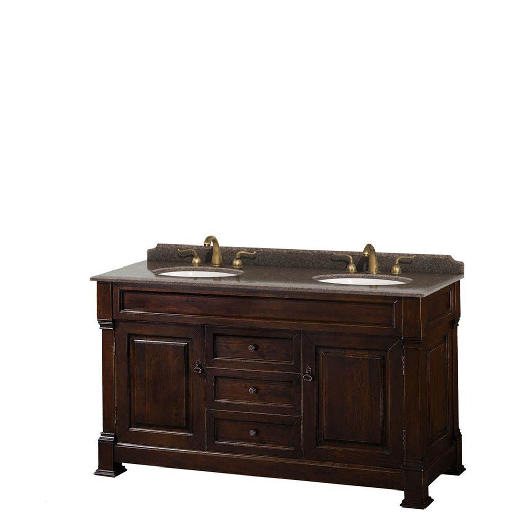 Wyndham Collection - Andover 60 Inch Double Bathroom Vanity in Dark Cherry, Imperial Brown Granite Countertop, Undermount Oval Sinks, and No Mirror - Dark Cherry