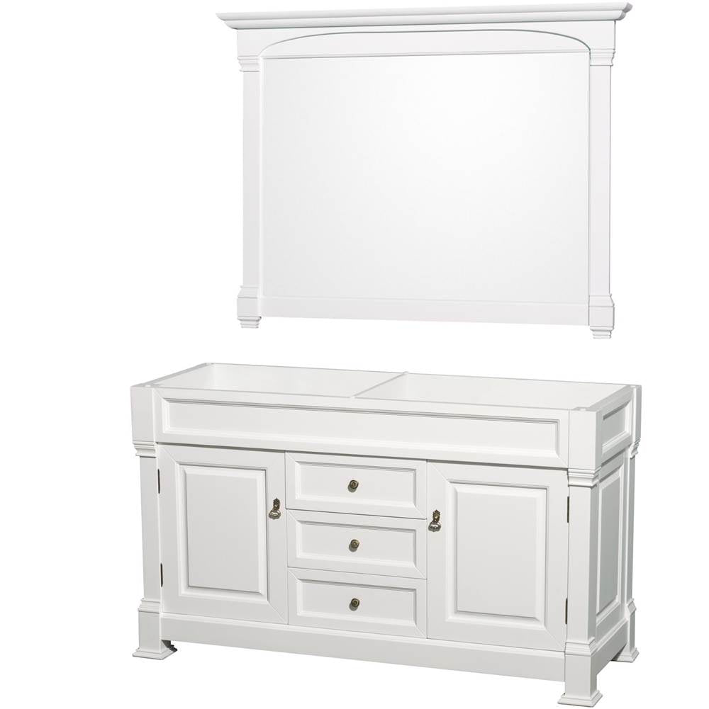 Wyndham Collection - Andover 60 Inch Double Bathroom Vanity in White, No Countertop, No Sink, and 56 Inch Mirror - White