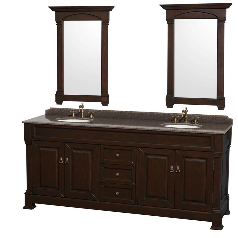 Wyndham Collection - Andover 80 Inch Double Bathroom Vanity in Dark Cherry, Imperial Brown Granite Countertop, Undermount Oval Sinks, and 28 Inch Mirrors - Dark Cherry