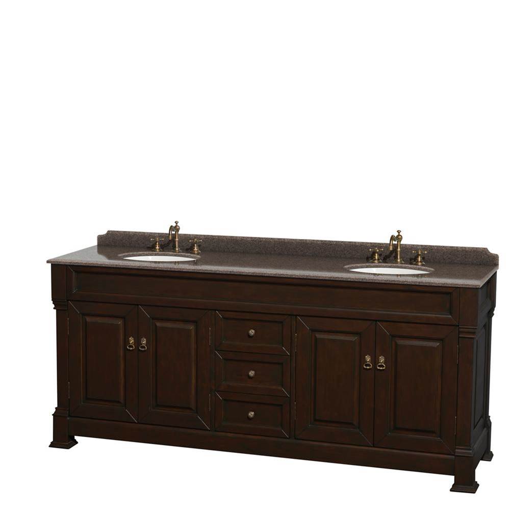 Wyndham Collection - Andover 80 Inch Double Bathroom Vanity in Dark Cherry, Imperial Brown Granite Countertop, Undermount Oval Sinks, and No Mirror - Dark Cherry