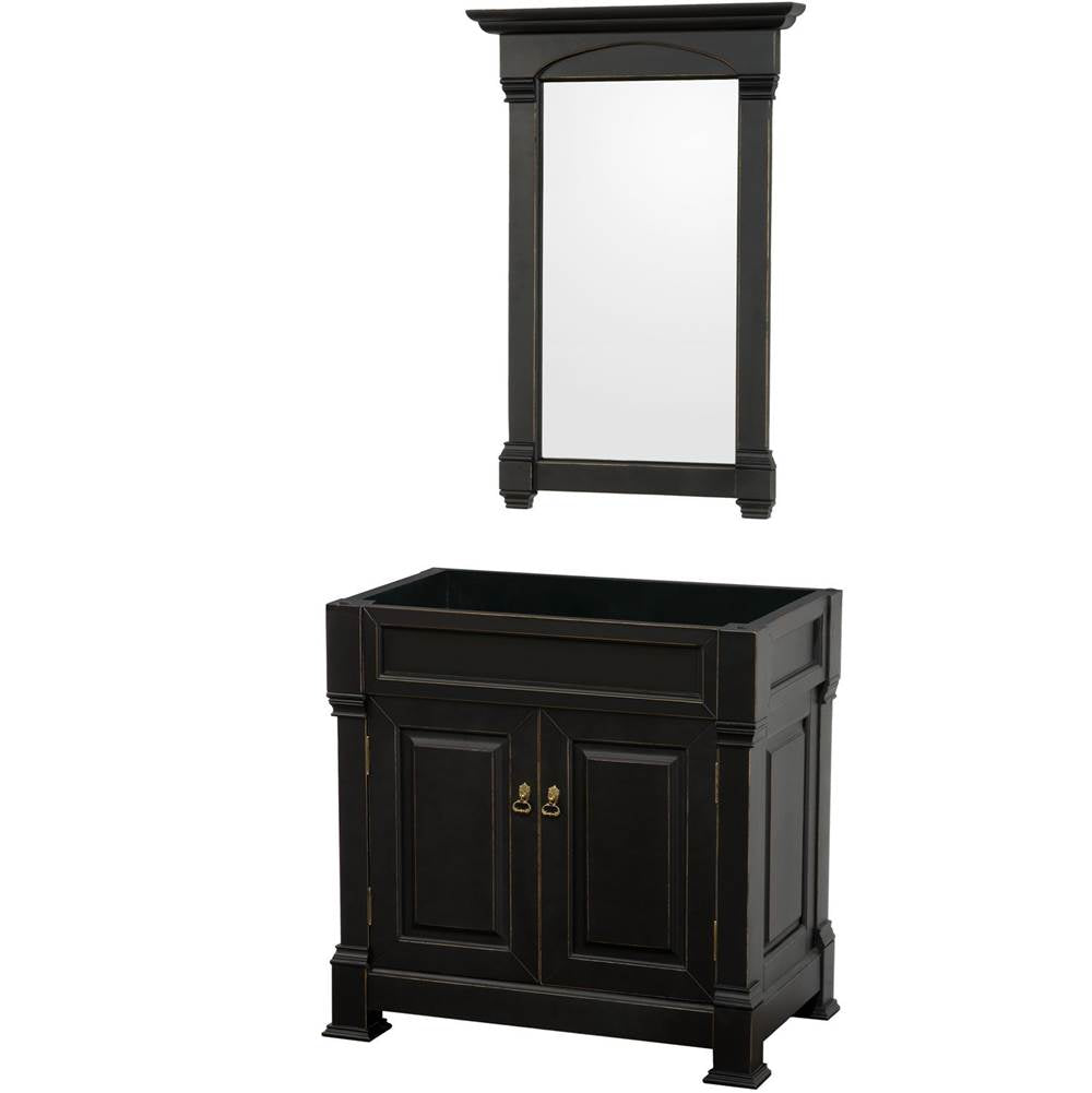 Wyndham Collection - Andover 36 Inch Single Bathroom Vanity in Black, No Countertop, No Sink, and 28 Inch Mirror - Black