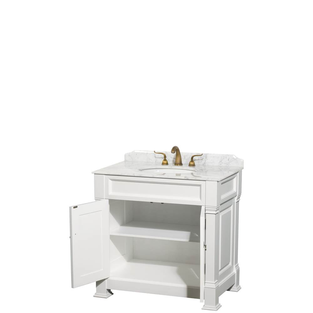 Andover 36 Inch Single Bathroom Vanity in Black, White Carrara Marble Countertop, Undermount Oval Sink, and No Mirror