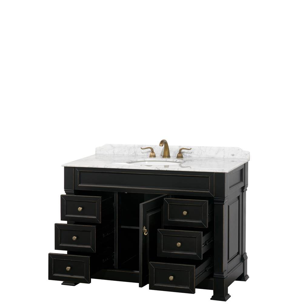 Andover 48 Inch Single Bathroom Vanity in Black, White Carrara Marble Countertop, Undermount Oval Sink, and No Mirror