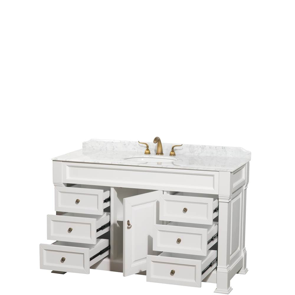 Andover 55 Inch Single Bathroom Vanity in Black, White Carrara Marble Countertop, Undermount Oval Sink, and No Mirror