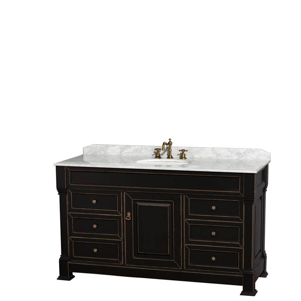 Wyndham Collection - Andover 60 Inch Single Bathroom Vanity in Black, White Carrara Marble Countertop, Undermount Oval Sink, and No Mirror - Black