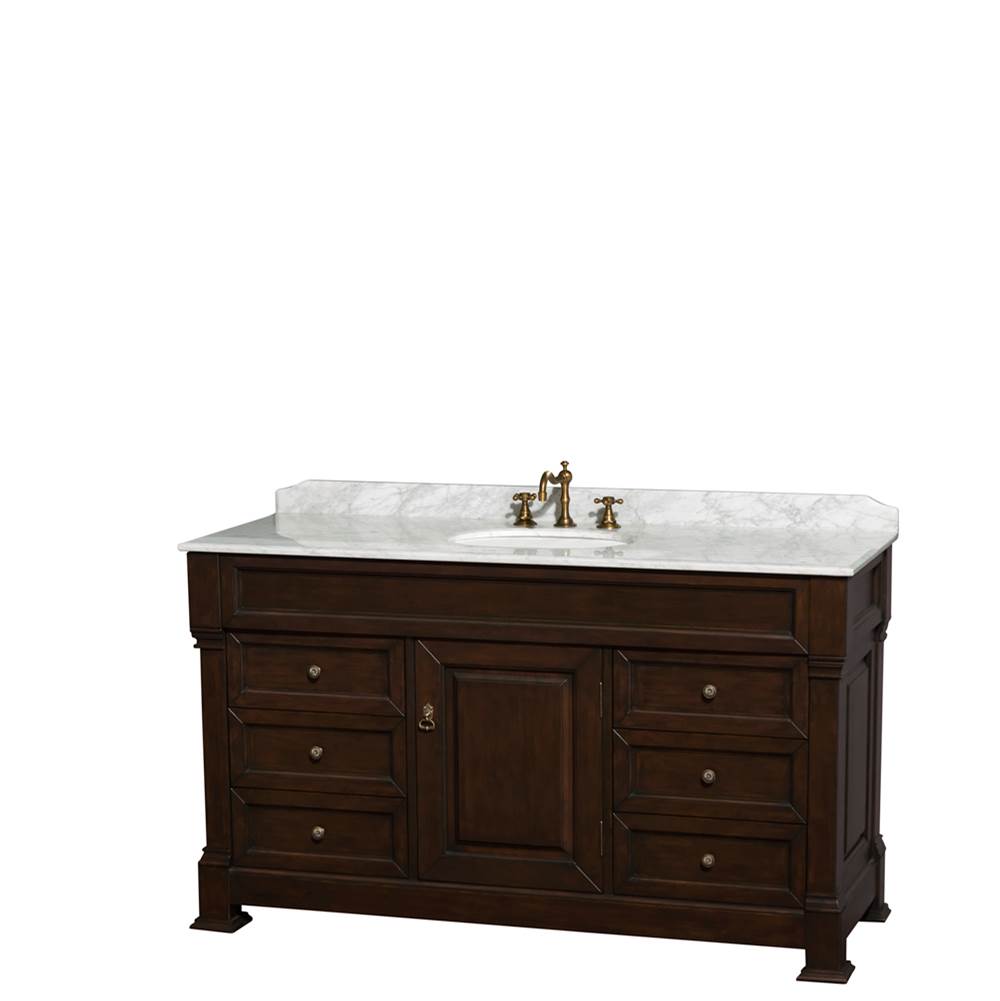 Andover 60 Inch Single Bathroom Vanity in Black with White Carrara Marble Countertop, Undermount Oval Sink, and 56 Inch Mirror