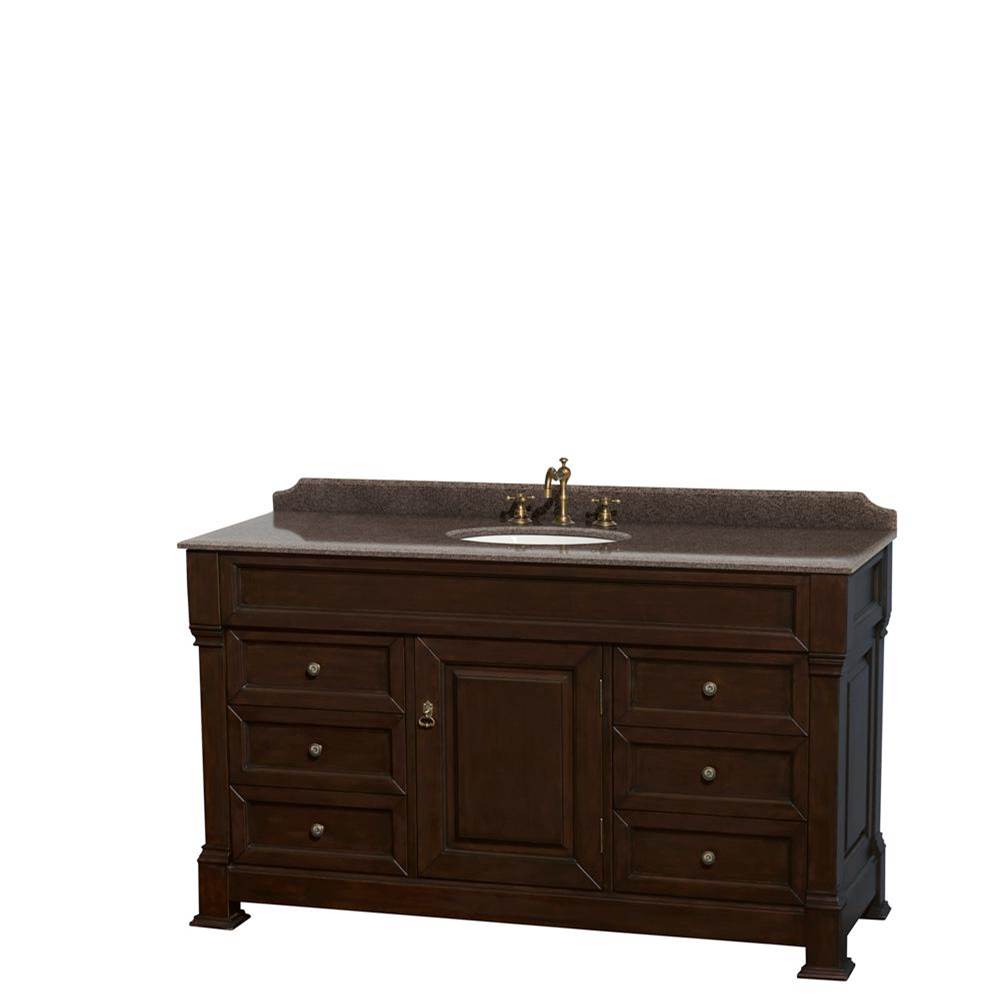 Wyndham Collection - Andover 60 Inch Single Bathroom Vanity in Dark Cherry, Imperial Brown Granite Countertop, Undermount Oval Sink, and No Mirror - Dark Cherry