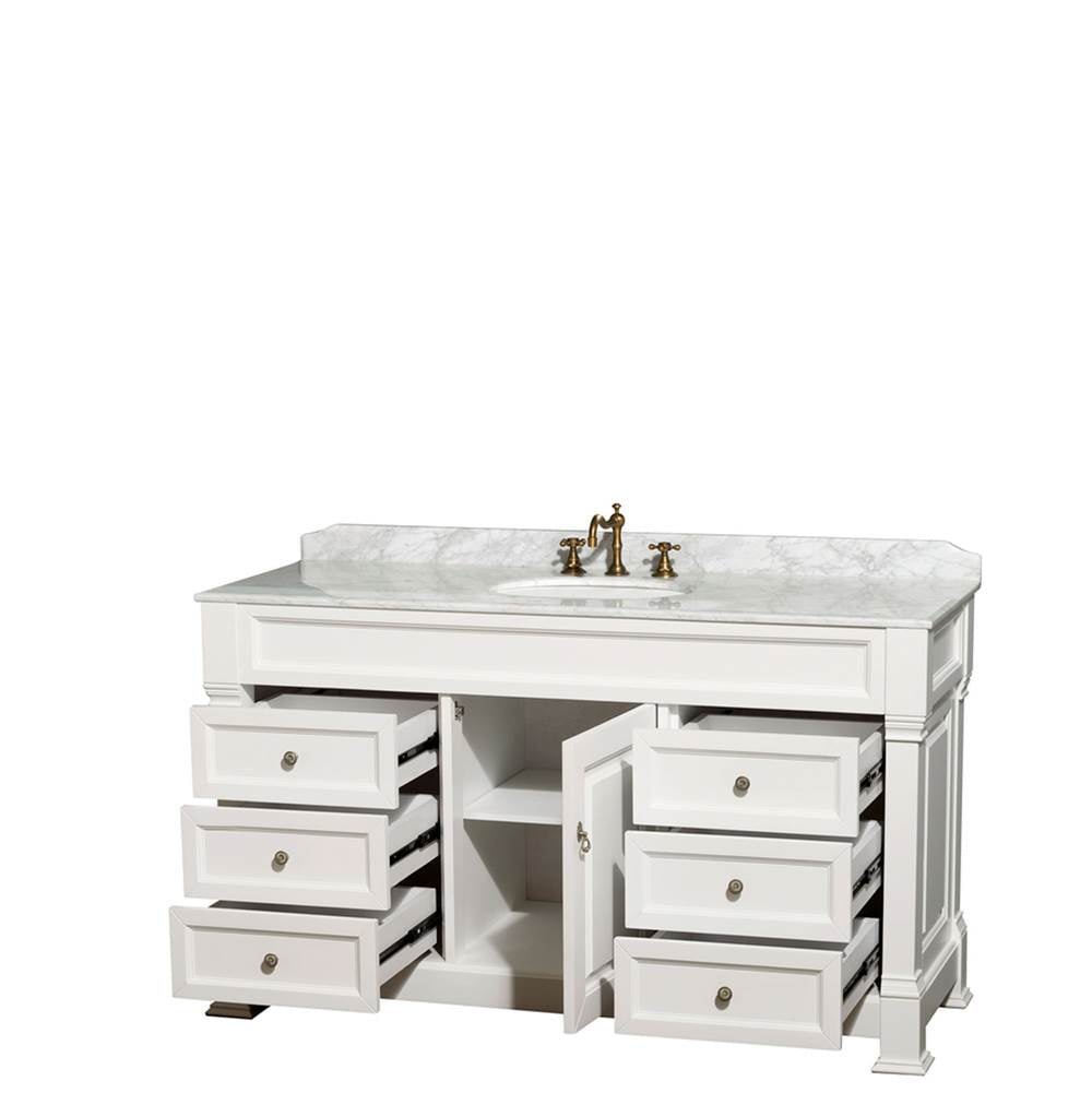 Andover 60 Inch Single Bathroom Vanity in Black, White Carrara Marble Countertop, Undermount Oval Sink, and No Mirror