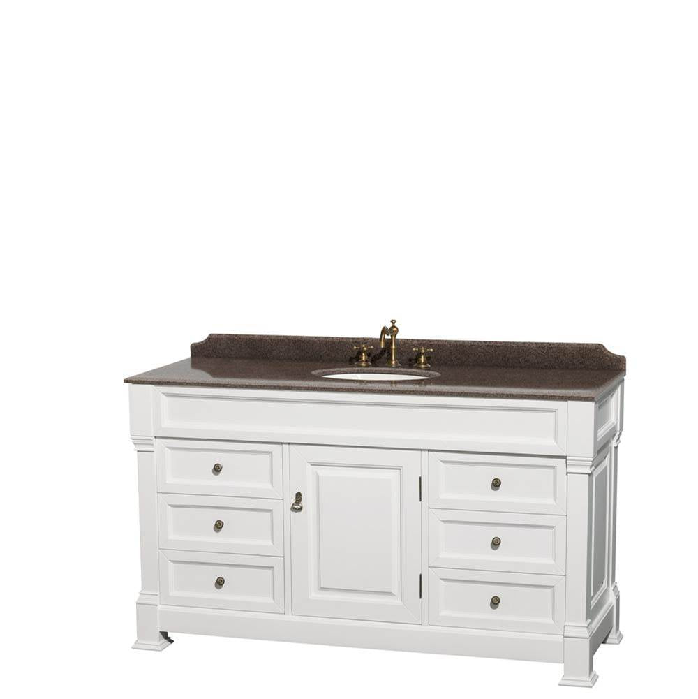 Wyndham Collection - Andover 60 Inch Single Bathroom Vanity in White, Imperial Brown Granite Countertop, Undermount Oval Sink, and No Mirror - White