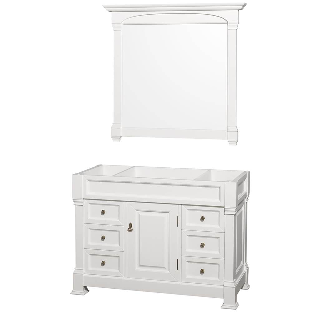 Andover 48 Inch Single Bathroom Vanity in Black, White Carrara Marble Countertop, Undermount Oval Sink, and 44 Inch Mirror