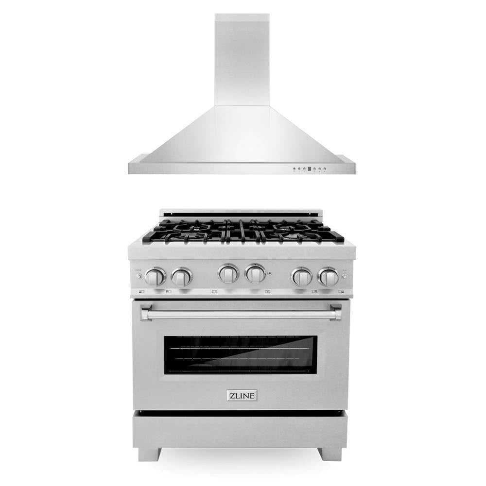 Z-Line - 30'' Kitchen Package with DuraSnow Stainless Steel Gas Range with DuraSnow Door and Convertible Vent Range Hood - Stainless Steel