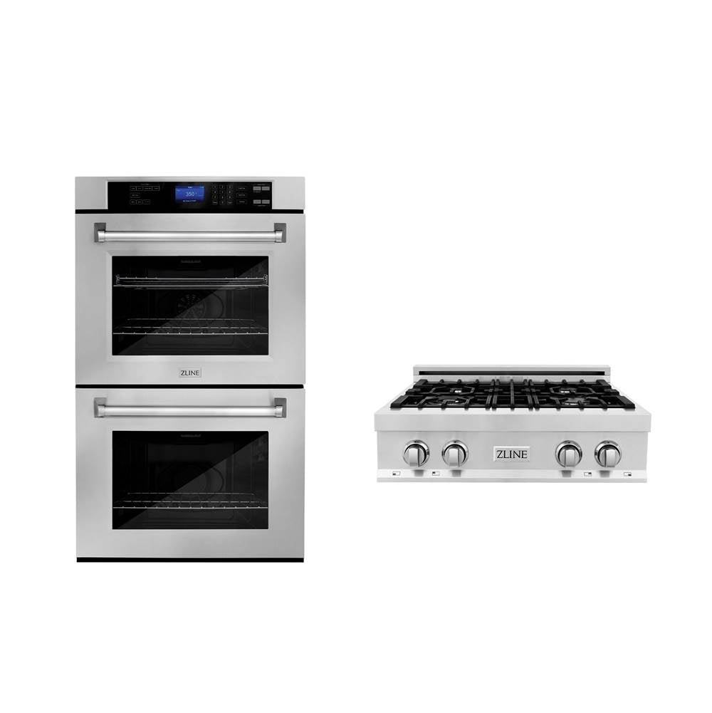 Z-Line - Kitchen Package with 30'' Stainless Steel Rangetop and 30'' Double Wall Oven - Stainless Steel