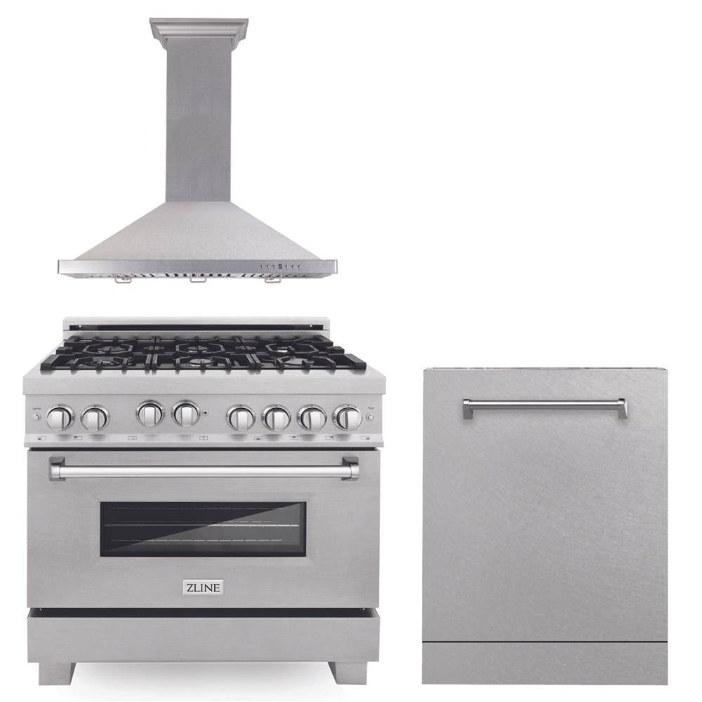 Z-Line - 36'' Kitchen Package with DuraSnow Stainless Steel Gas Range, Ducted Range Hood and Dishwasher - Stainless Steel