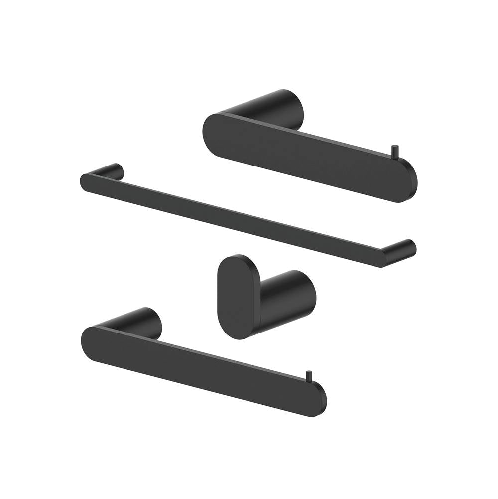 Z-Line - Crystal Bay Bathroom Accessories Package with Towel Rail, Hook, Ring and Toilet Paper Holder in Matte Black - Matte Black