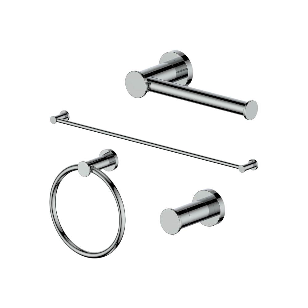 Z-Line - Emerald Bay Bathroom Accessories Package with Towel Rail, Hook, Ring and Toilet Paper Holder in Chrome - Chrome