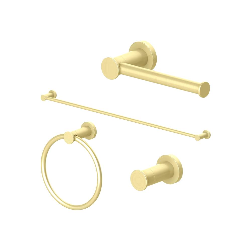 Z-Line - Emerald Bay Bathroom Accessories Package with Towel Rail, Hook, Ring and Toilet Paper Holder in Polished Gold - Polished Gold