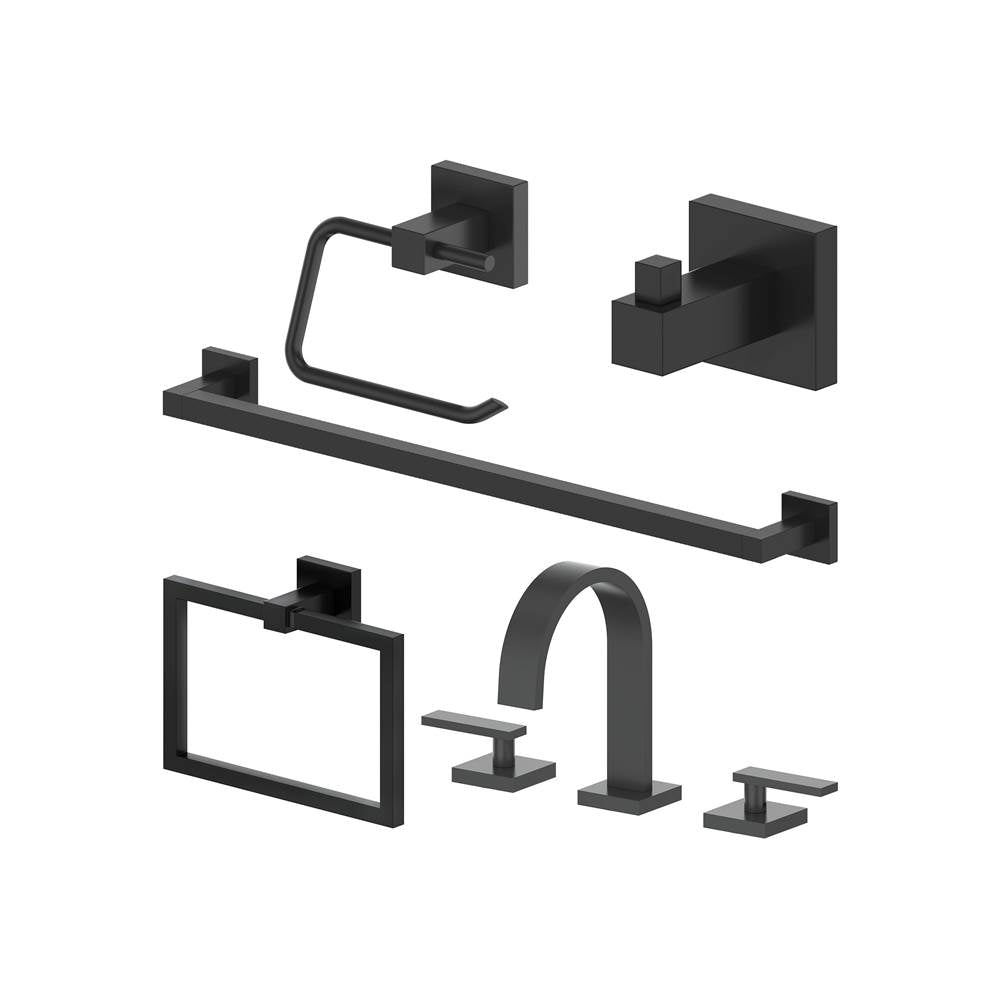 Z-Line - Bliss Bathroom Package with Faucet, Towel Rail, Hook, Ring and Toilet Paper Holder in Matte Black - Matte Black