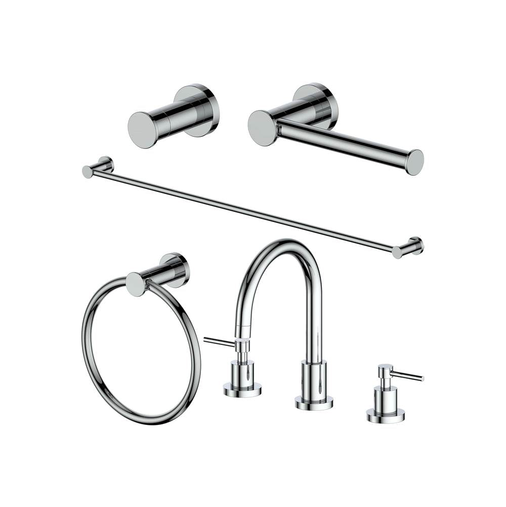 Z-Line - Emerald Bay Bathroom Package with Faucet, Towel Rail, Hook, Ring and Toilet Paper Holder in Chrome - Chrome