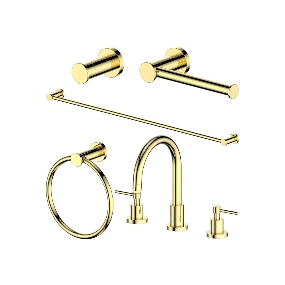 Z-Line - Emerald Bay Bathroom Package with Faucet, Towel Rail, Hook, Ring and Toilet Paper Holder in Polished Gold - Polished Gold