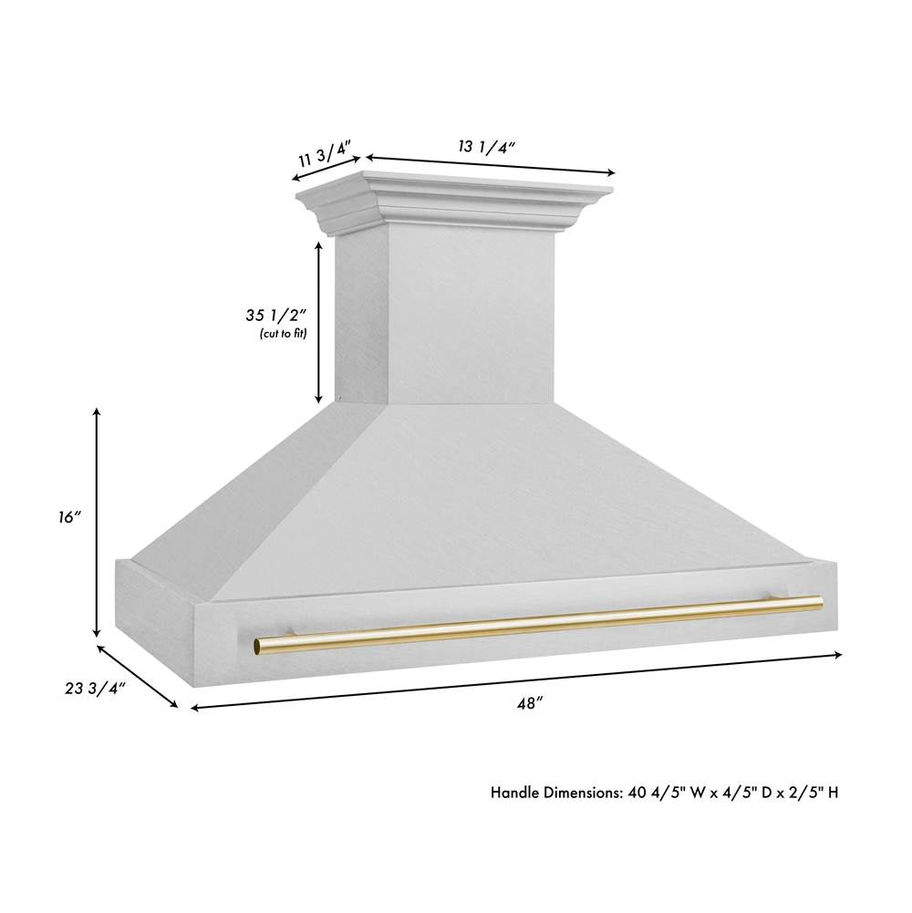 48'' Autograph Edition DuraSnow Stainless Steel Range Hood with DuraSnow Stainless Steel Shell and Champagne Bronze Handle