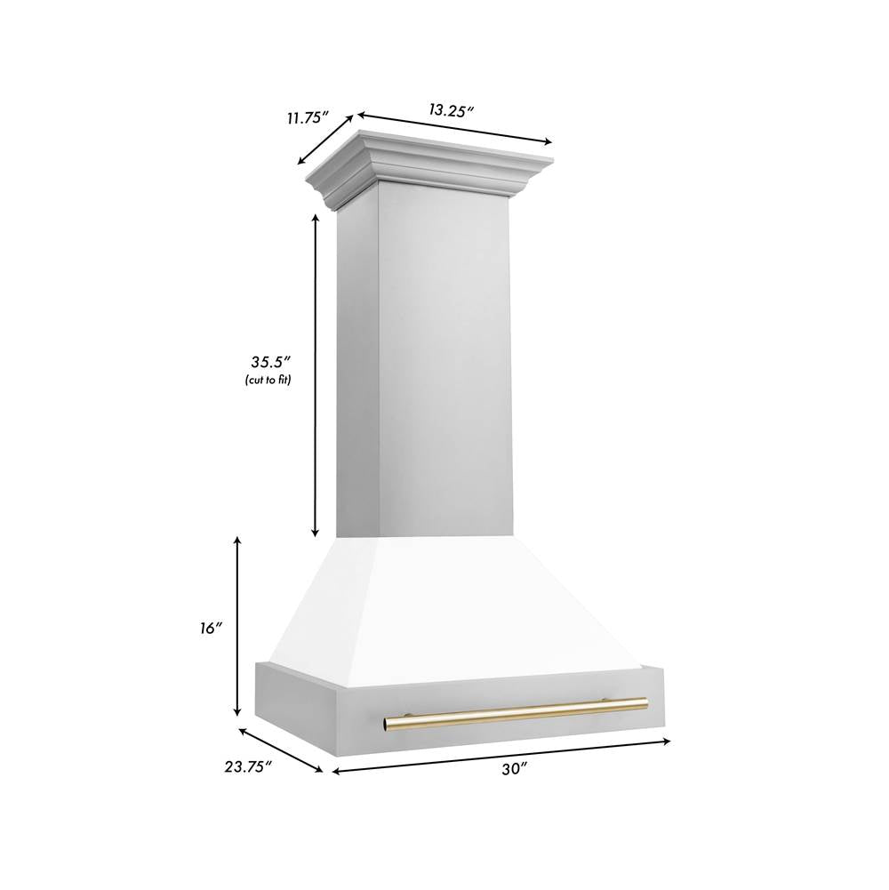 30'' Autograph Edition Stainless Steel Range Hood with White Matte Shell and Champagne Bronze Handle