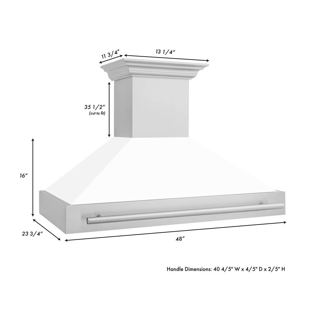 48'' Stainless Steel Range Hood with White Matte Shell and Stainless Steel Handle