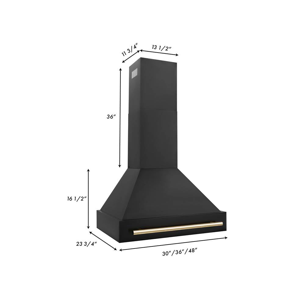 30'' Black Stainless Steel Range Hood with Gold Handle (BS655-30-G)