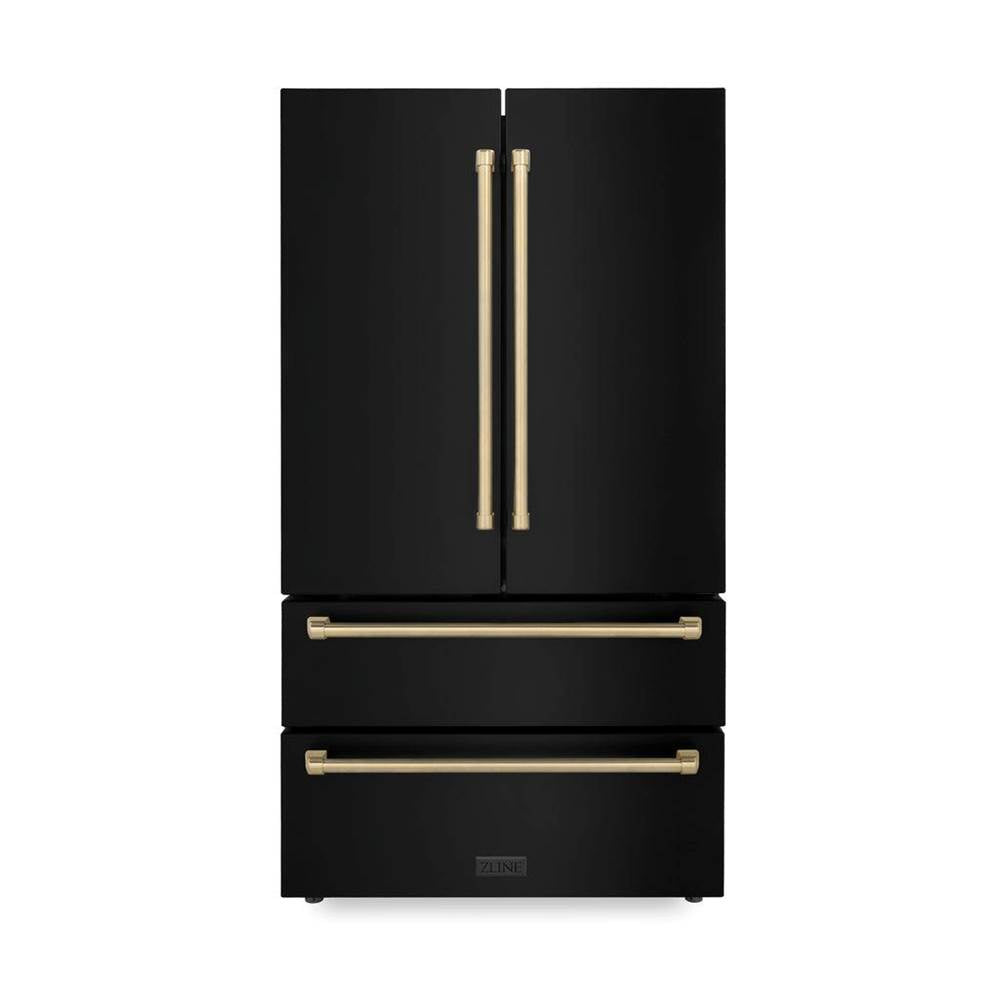 Z-Line - 36'' Autograph Edition 22.5 cu. ft Freestanding French Door Refrigerator with Ice Maker in Fingerprint Resistant Black Stainless Steel with Champagne Bronze Accents (RFMZ-36-BS-CB)