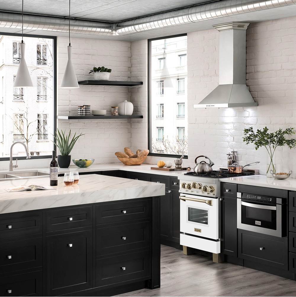 Autograph Edition 24'' 2.8 cu.' Range with Gas Stove and Gas Oven in Stainless Steel with White Matte Door and Champagne Bronze Accents